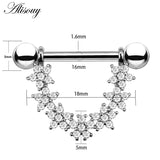 2pcs 14G Nipple Piercing Bar Zircon Crystal Shield Body Jewelry