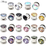 2pcs 4-16mm Stainless Steel Zircon Crystal Ear Tunnels Gauges Body Piercing