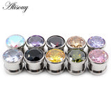 2pcs 4-16mm Stainless Steel Zircon Crystal Ear Tunnels Gauges Body Piercing