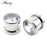 2pcs 4-16mm Stainless Steel Zircon Crystal Ear Tunnels Gauges Body Piercing