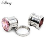 2pcs 4-16mm Stainless Steel Zircon Crystal Ear Tunnels Gauges Body Piercing