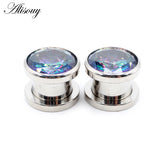 2pcs 4-16mm Stainless Steel Zircon Crystal Ear Tunnels Gauges Body Piercing