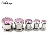 2pcs 4-16mm Stainless Steel Zircon Crystal Ear Tunnels Gauges Body Piercing
