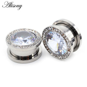 2pcs 6-16mm CZ Steel Screw Ear Tunnels Plugs Flesh Stretcher Gauges