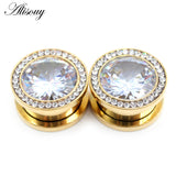 2pcs 6-16mm CZ Steel Screw Ear Tunnels Plugs Flesh Stretcher Gauges