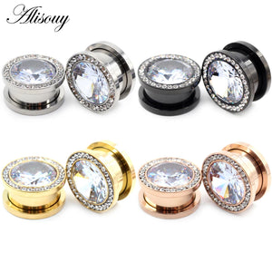 2pcs 6-16mm CZ Steel Screw Ear Tunnels Plugs Flesh Stretcher Gauges
