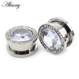 2pcs 6-16mm CZ Steel Screw Ear Tunnels Plugs Flesh Stretcher Gauges