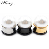 2pcs 6-16mm Stainless Steel Pearl Ear Tunnels Plugs Gauges Body Jewelry