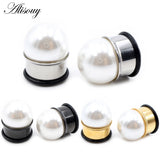 2pcs 6-16mm Stainless Steel Pearl Ear Tunnels Plugs Gauges Body Jewelry
