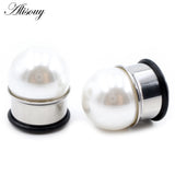 2pcs 6-16mm Stainless Steel Pearl Ear Tunnels Plugs Gauges Body Jewelry