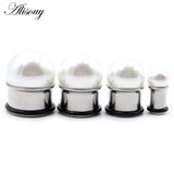 2pcs 6-16mm Stainless Steel Pearl Ear Tunnels Plugs Gauges Body Jewelry