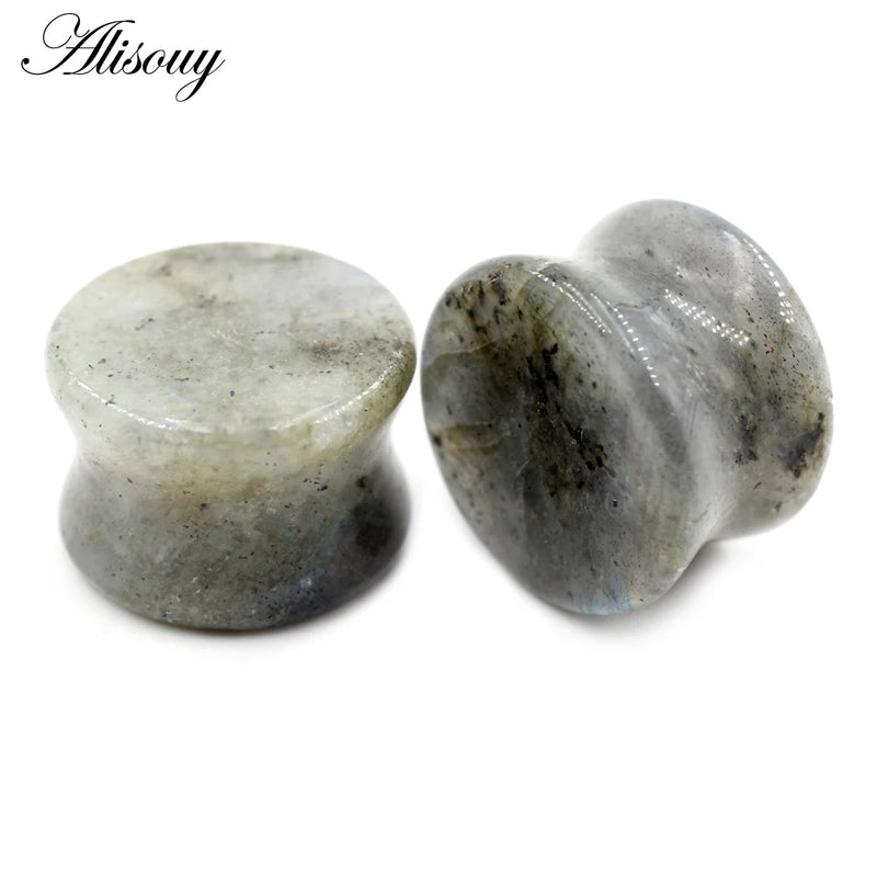 2pcs 6-22mm Spectrolite Stone Ear Tunnels Plugs Expander Earrings Gauges