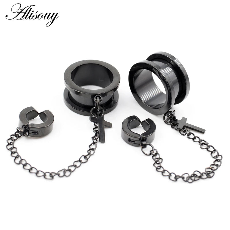 2pcs Stainless Steel Ear Tunnel Plugs Flesh Expander Stretcher Gauges