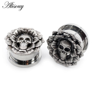 2pcs Skull Flower Unscrew Ear Tunnels Plugs Expander Stretcher Gauges