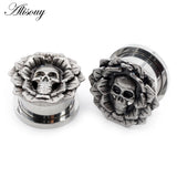 2pcs Skull Flower Unscrew Ear Tunnels Plugs Expander Stretcher Gauges