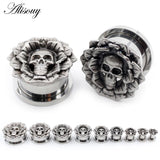 2pcs Skull Flower Unscrew Ear Tunnels Plugs Expander Stretcher Gauges