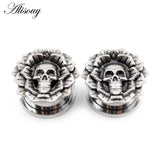 2pcs Skull Flower Unscrew Ear Tunnels Plugs Expander Stretcher Gauges