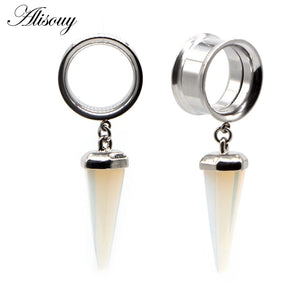 2pcs 6-25mm Stainless Steel Feather Dangle Ear Plugs Tunnel Drop Tassel Piercing