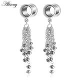 2pcs 6-25mm Stainless Steel Feather Dangle Ear Plugs Tunnel Drop Tassel Piercing