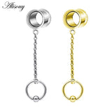 2pcs 6-25mm Stainless Steel Feather Dangle Ear Plugs Tunnel Drop Tassel Piercing