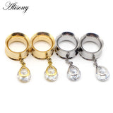 2pcs 6-25mm Stainless Steel Feather Dangle Ear Plugs Tunnel Drop Tassel Piercing