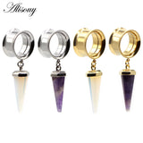 2pcs 6-25mm Stainless Steel Feather Dangle Ear Plugs Tunnel Drop Tassel Piercing