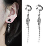 2pcs 6-25mm Stainless Steel Feather Dangle Ear Plugs Tunnel Drop Tassel Piercing