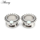 2pcs 6-25mm Opal Screw Ear Tunnels Flesh Plugs Gauges Jewelry
