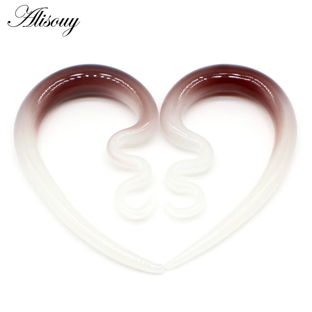 2pcs Ear Shape Colored Glass Ear Expander Plug Tunnels Flesh Stretche