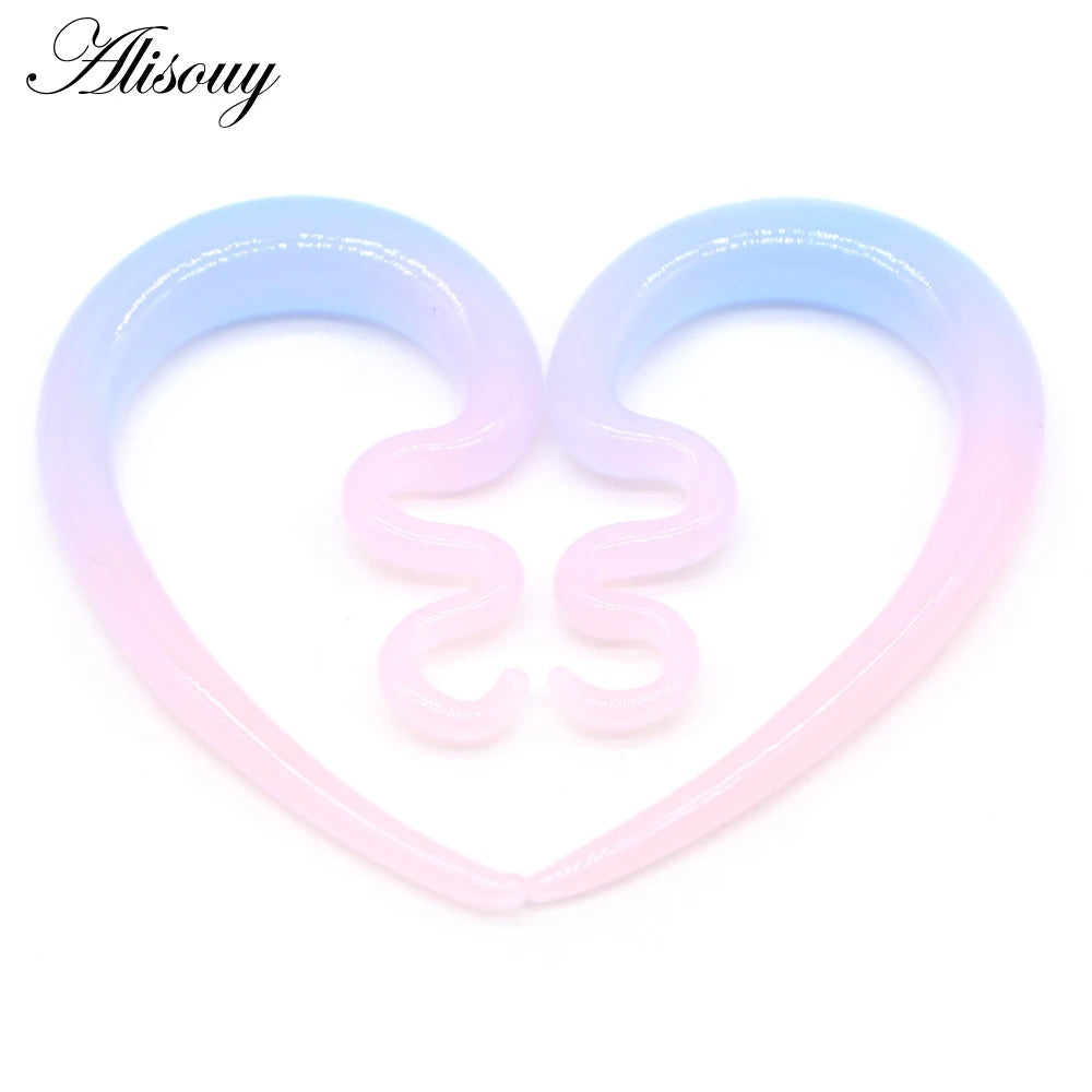 2pcs Ear Shape Colored Glass Ear Expander Plug Tunnels Flesh Stretche