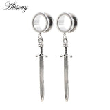 2pcs Stainless Steel Cat Sword Cross Ear Tunnels Plugs