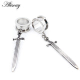 2pcs Stainless Steel Cat Sword Cross Ear Tunnels Plugs