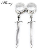 2pcs Stainless Steel Cat Sword Cross Ear Tunnels Plugs