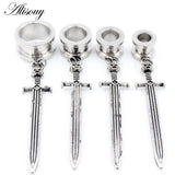 2pcs Stainless Steel Cat Sword Cross Ear Tunnels Plugs