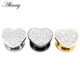 2pcs Stainless Steel Heart Zircon Crystal Ear Tunnel Plugs