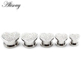 2pcs Stainless Steel Heart Zircon Crystal Ear Tunnel Plugs