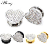 2pcs Stainless Steel Heart Zircon Crystal Ear Tunnel Plugs