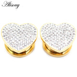2pcs Stainless Steel Heart Zircon Crystal Ear Tunnel Plugs