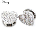 2pcs Stainless Steel Heart Zircon Crystal Ear Tunnel Plugs