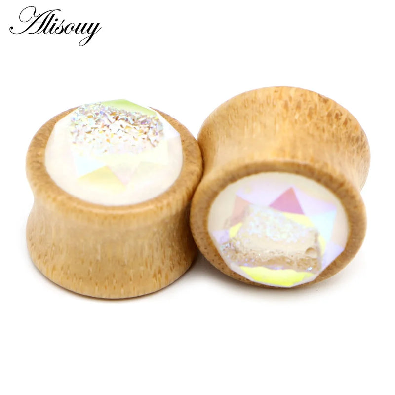 2pcs Bamboo Ear Expansion Plugs Tunnel Piercing Earrings Body Jewlery