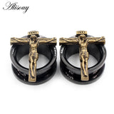 2pcs Stainless Steel Cross Jesus Ear Tunnels Plugs