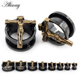 2pcs Stainless Steel Cross Jesus Ear Tunnels Plugs