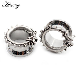 2pcs Punk Stainless Steel Dragon Pulley Ear Tunnels Plugs