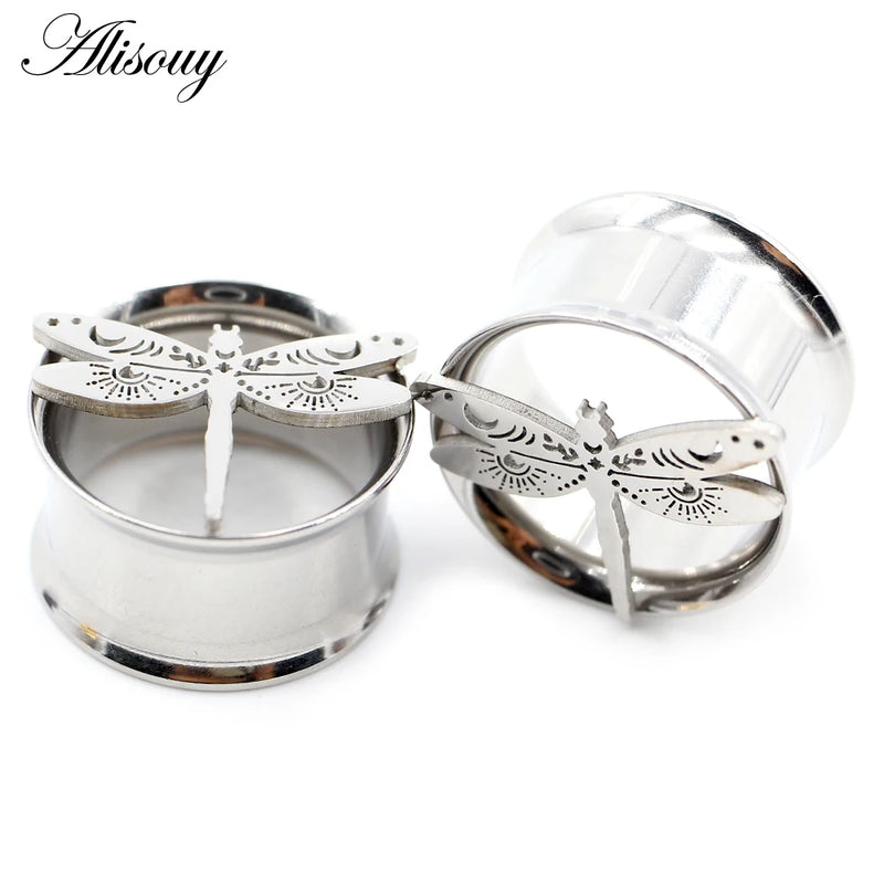 2pcs 8-25mm Dragonfly Ear Tunnels Flesh Expanders Body Jewelry
