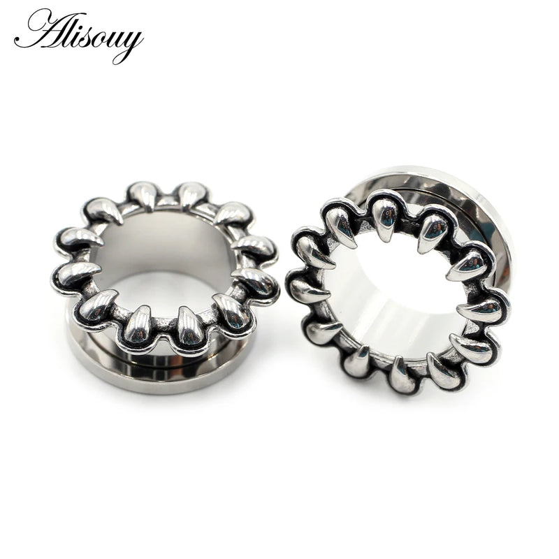 2pcs Stainless Steel Fangs Claw Ear Tunnels Plugs Flesh Expanders