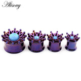 2pcs Stainless Steel Opal Leaves Flower Ear Tunnels Plugs Gauges