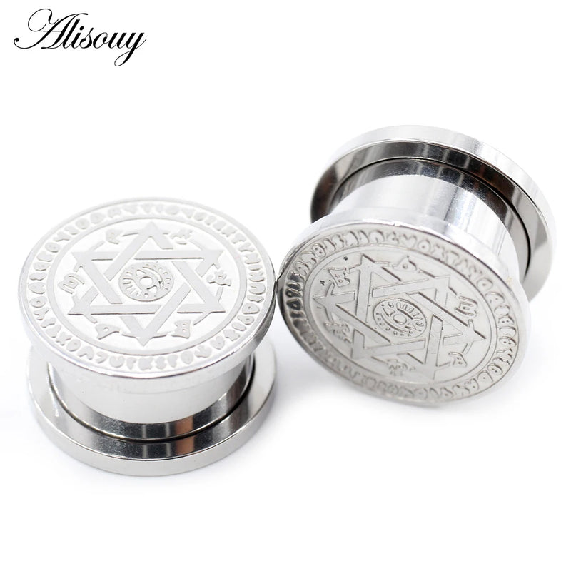2pcs Stainless Steel Star Eye Ear Tunnels Plugs Gauges Piercing Body Jewelry