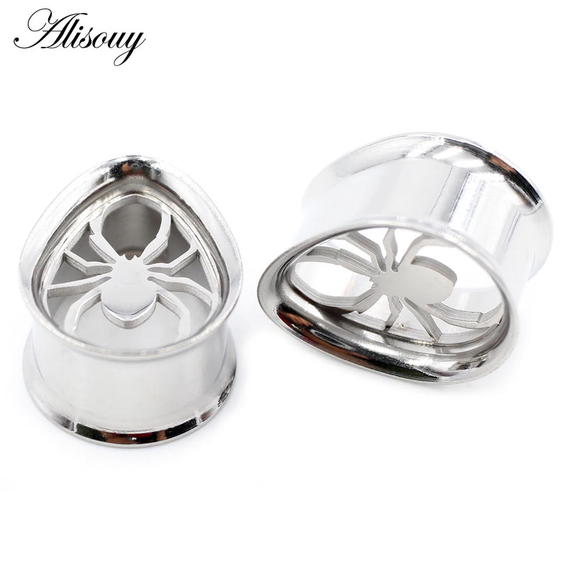 2pcs Stainless Steel Water Drop Spider Ear Tunnels Plugs 8-25mm