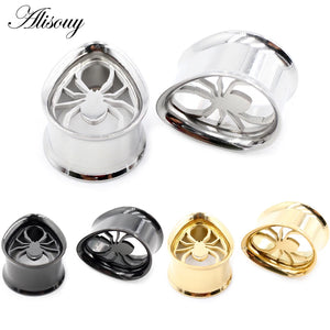 2pcs Stainless Steel Water Drop Spider Ear Tunnels Plugs 8-25mm
