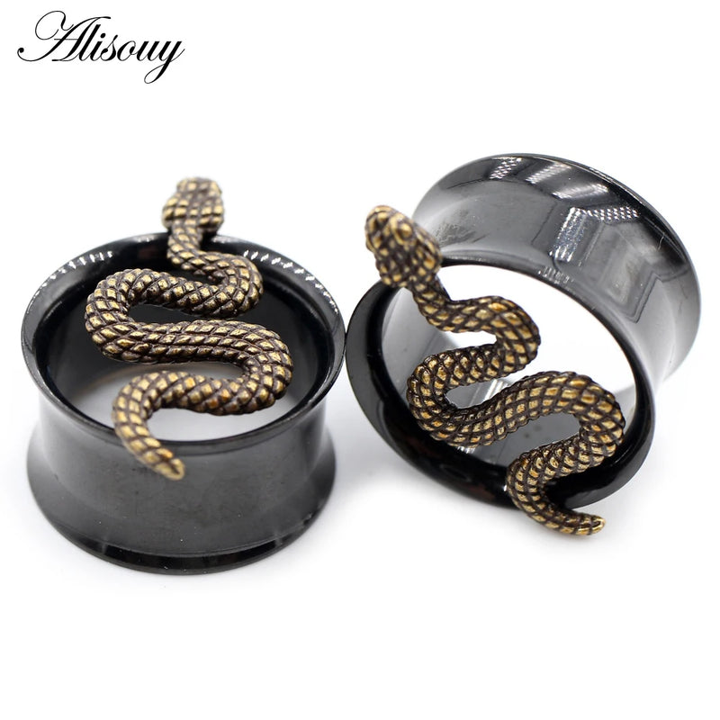 2pcs Vintage Snake Ear Tunnels Plugs Stretcher Gauges Earring